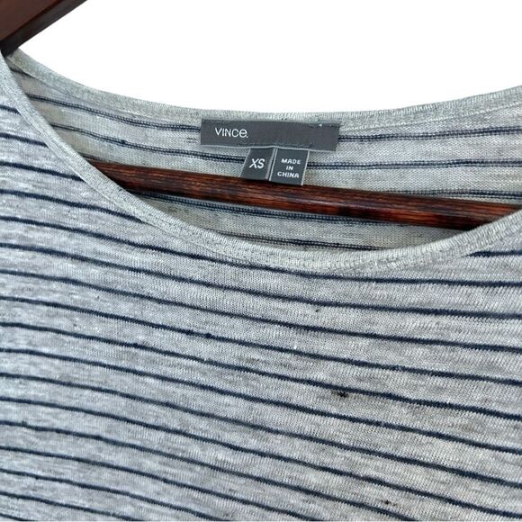 Vince Gray and Navy Striped Linen Lightweight Long Sleeve Top, Size XS - Picture 3 of 6
